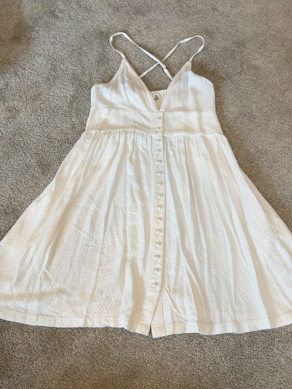 Roxy White Textured Button Front Sundress Size S Pockets